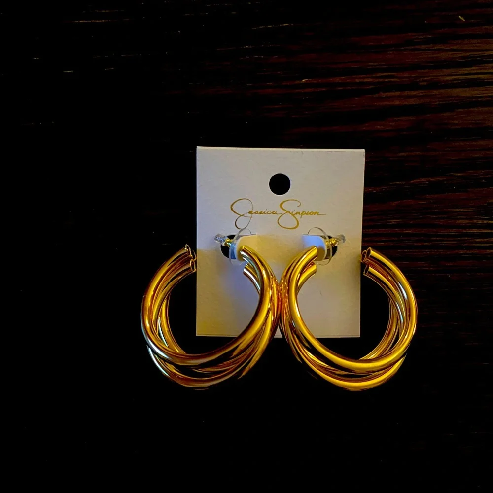 NEW Jessica Simpson gold tri-hoop earrings
